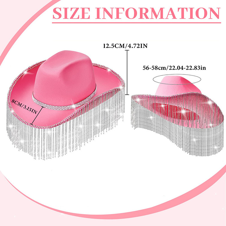 Elegant Style Woman Cute Cowboy Hats With Diamond Tassel Custom Desgin Pink Cowboy Hat