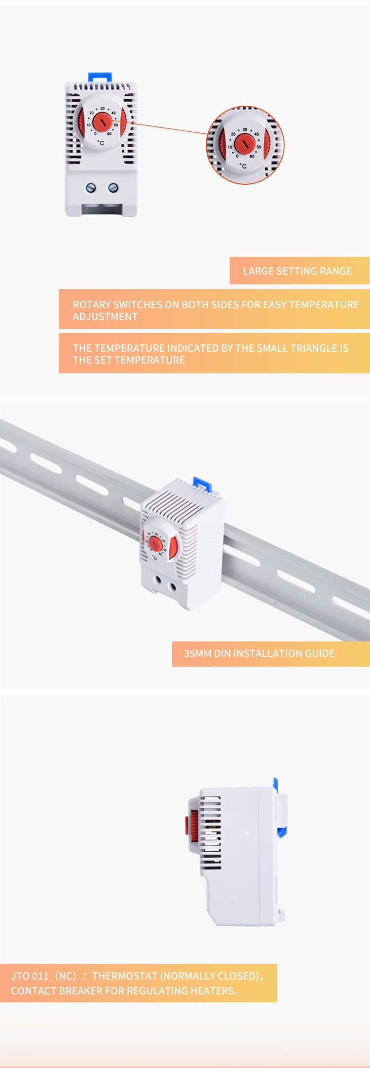 CE ROHS Approved  Electronic Thermostat Normally Closed Bimetal Temperature Control Switch for Heater Thermostat