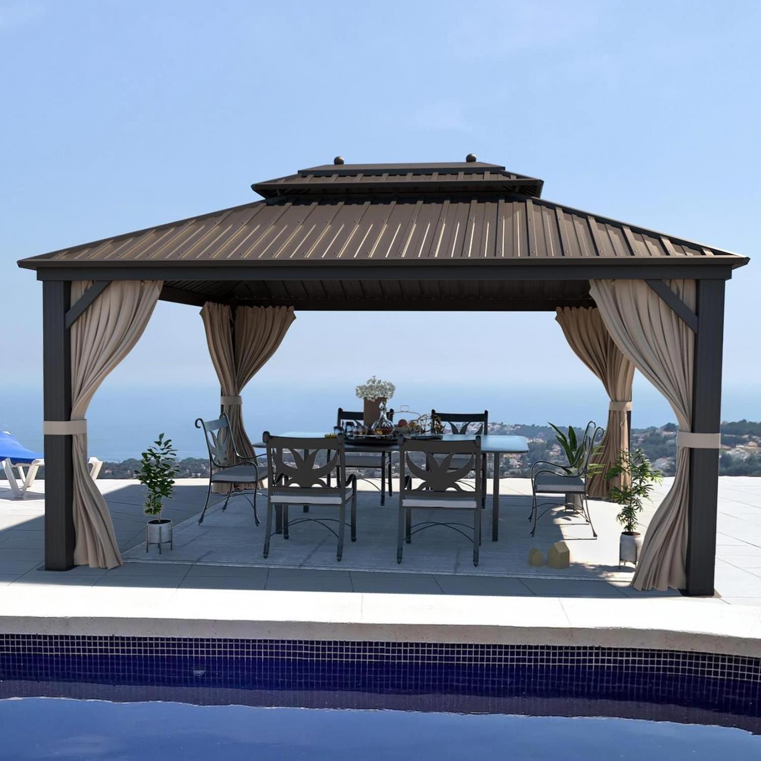 waterproof roof modern aluminium pergola pavilion 12' x 10' hardtop gazebo outdoor gazebo