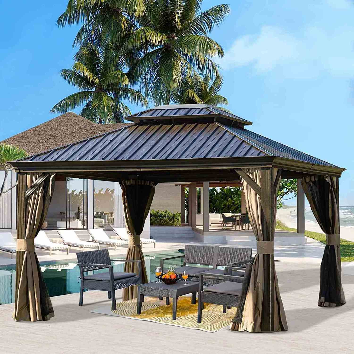 waterproof roof modern aluminium pergola pavilion 12' x 10' hardtop gazebo outdoor gazebo