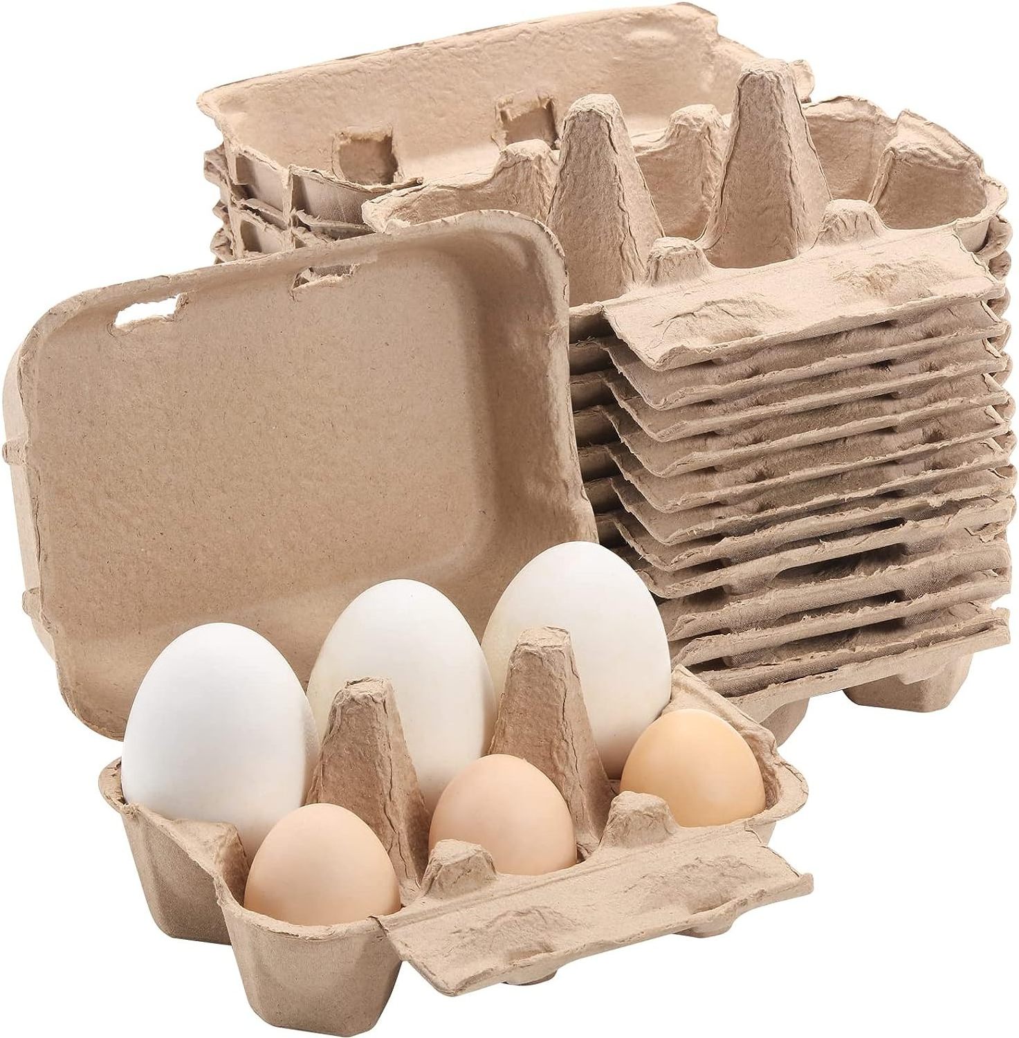 Colored Half Dozen Egg Cartons 20 Pcs Set, Natural Pulp Paper Egg Cartons 6 Count for Chicken Eggs Reusable 5 Color Storage Tray