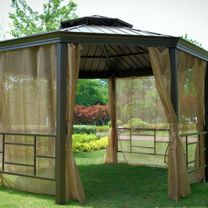 Octagonal Canopy Leisure Garden Yard Gazebo Brown Pavilion with Mosquitoes Net