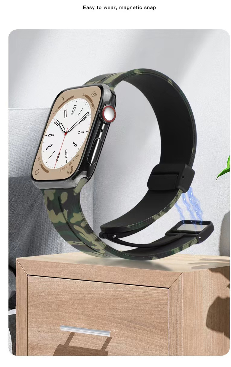 For Apple Watch 8 Ultra For  Apple 1-8 Generation Full Series Camo Magnetic Suction Buckle Silicone strap