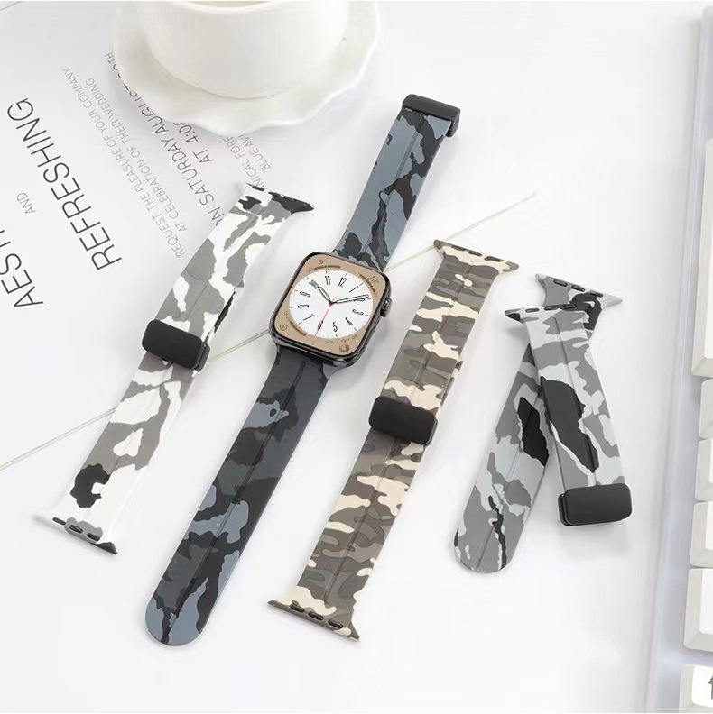 For Apple Watch 8 Ultra For  Apple 1-8 Generation Full Series Camo Magnetic Suction Buckle Silicone strap