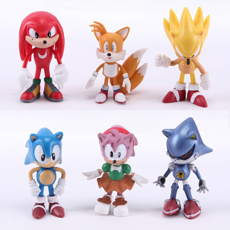 6pcs/set anime sonic figure 5-7cm kawaii cake car decor desktop doll gifts model collection tail sonic action figure toys