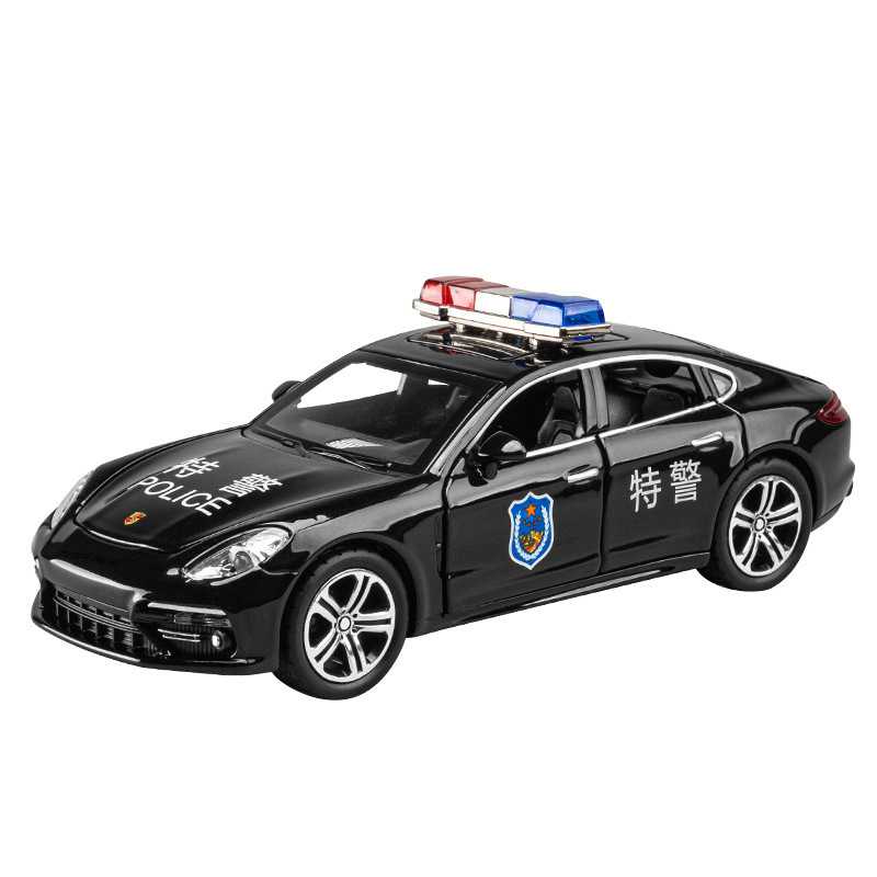 1:32 Police car model children's toy car Alloy light music pull-back six door police car toy