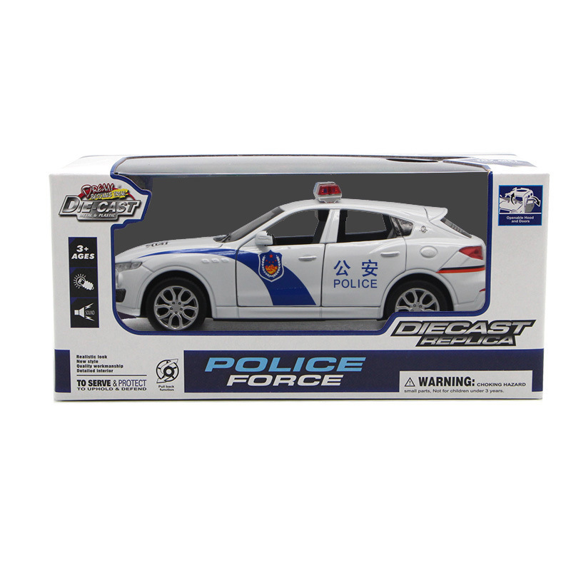 1:32 Police car model children's toy car Alloy light music pull-back six door police car toy