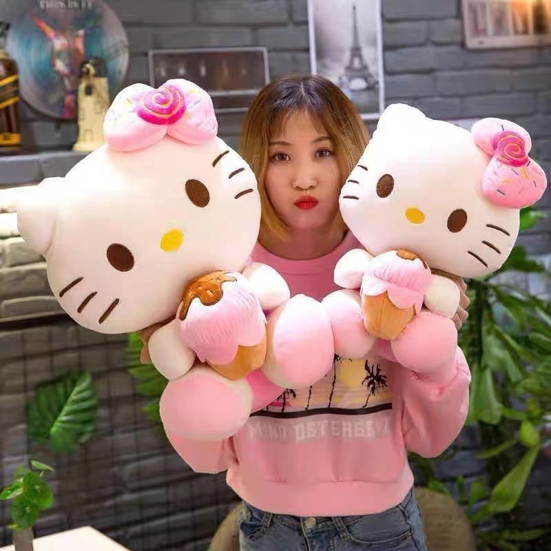 Wholesale 2023 Newest Kitty Plush Toy Cute Sleep Pillow Anime Soft KT Cat Plush Toy Ice Cream Cake KT Doll