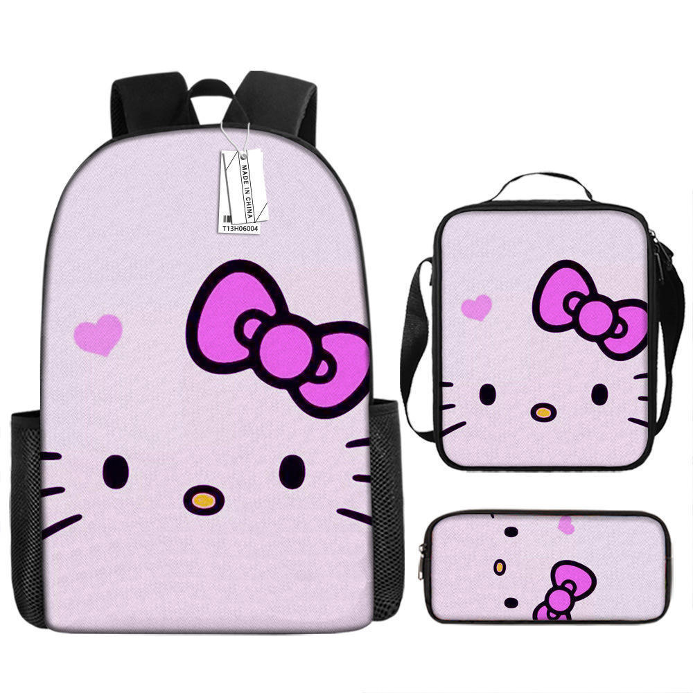 New Hot Selling Cute Kitty Cat schoolbag Backpack Girls' Backpack KT Cat Lunch Bag Three piece backpack set