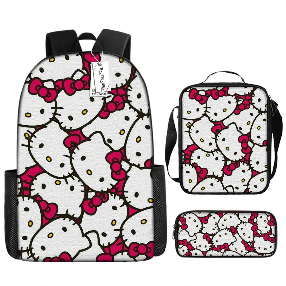 New Hot Selling Cute Kitty Cat schoolbag Backpack Girls' Backpack KT Cat Lunch Bag Three piece backpack set