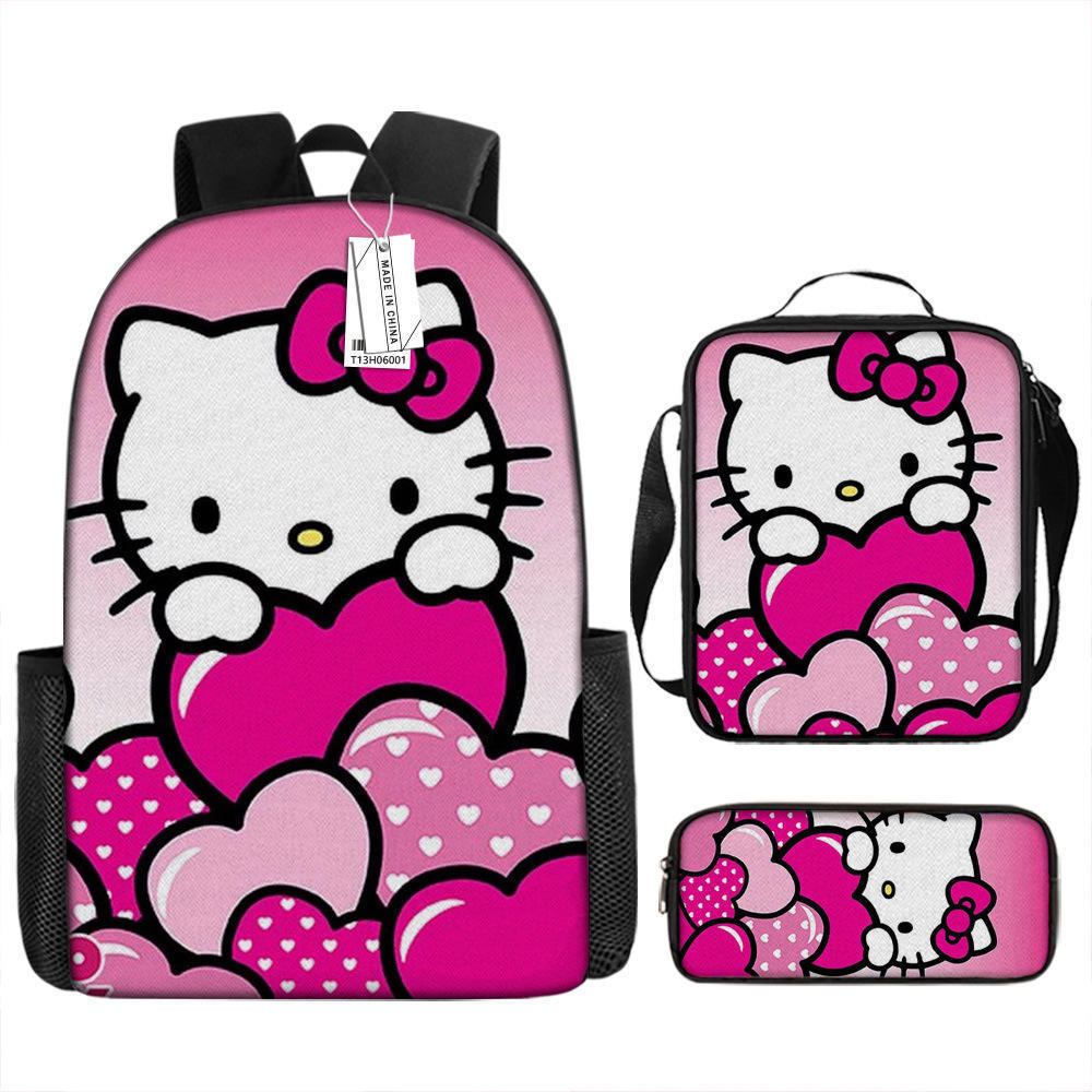 New Hot Selling Cute Kitty Cat schoolbag Backpack Girls' Backpack KT Cat Lunch Bag Three piece backpack set