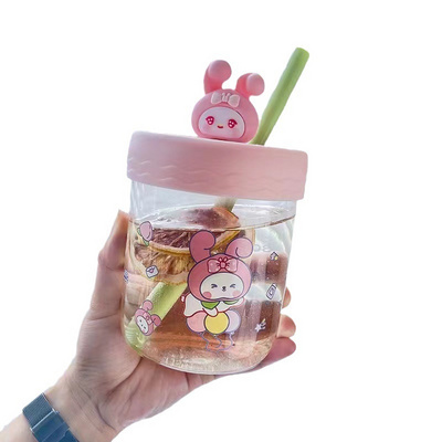 450ML  Kuromi My Melody Cute Cartoon Glass Fairy Milk Cup Summer Water Cups with Graduated Straw Cups Girl Gift