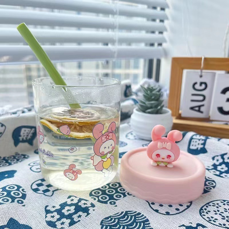 450ML  Kuromi My Melody Cute Cartoon Glass Fairy Milk Cup Summer Water Cups with Graduated Straw Cups Girl Gift