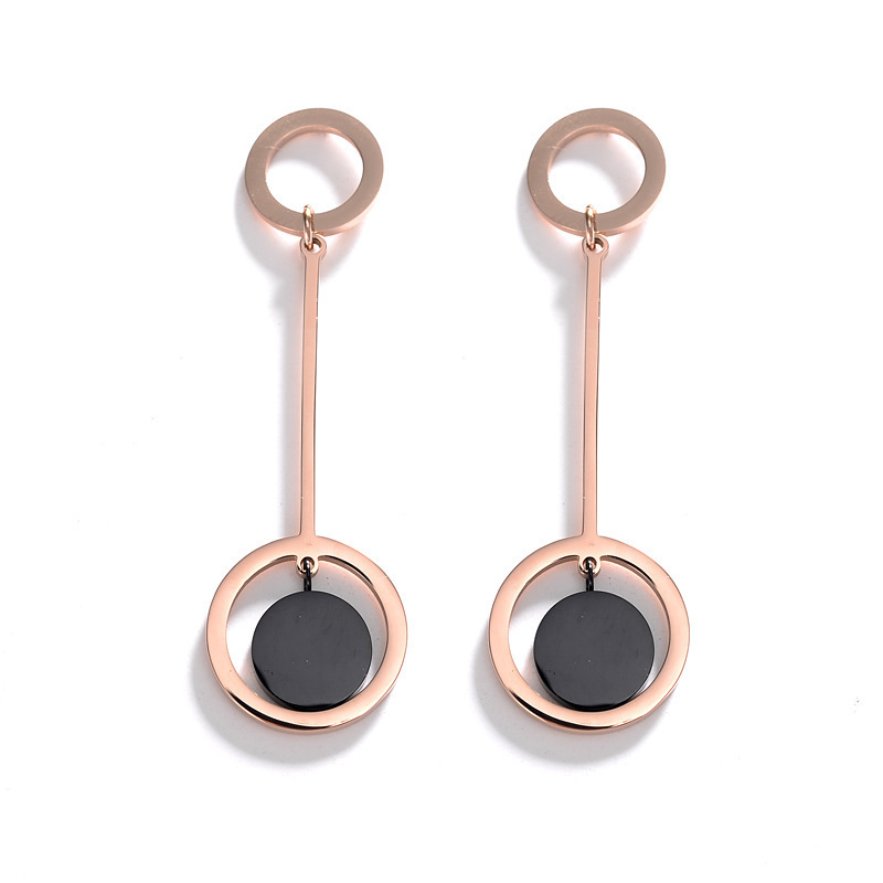 Accessories Hanging Round Statement Circle Drop Designs Rose Gold Stainless Steel Earrings Dangle for Married Anniversary