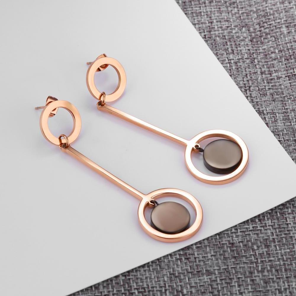 Accessories Hanging Round Statement Circle Drop Designs Rose Gold Stainless Steel Earrings Dangle for Married Anniversary