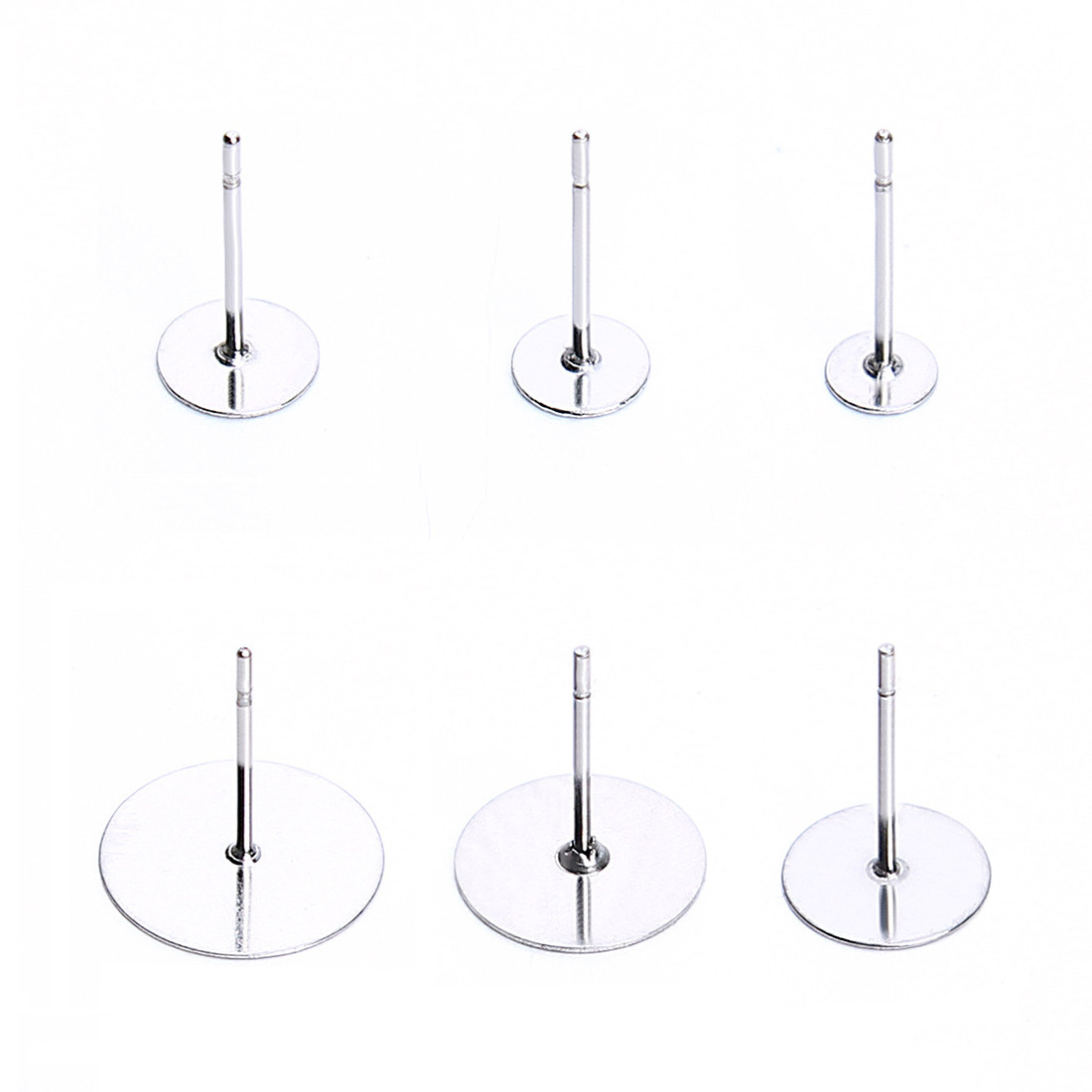 wholesale Long 12mm Pin Silver Surgical Stainless Steel Flat Pad Post Stud Round Earring Findings