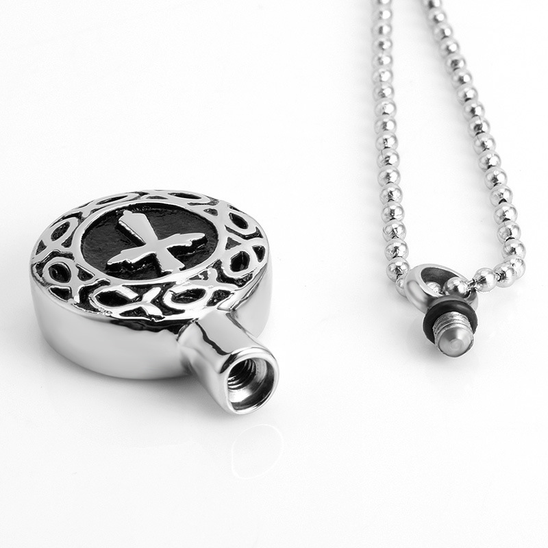 China Wholesale Jewelry Antique Silver Stainless Steel Pets Cremation Urn Pendant For cross Necklace GHP139