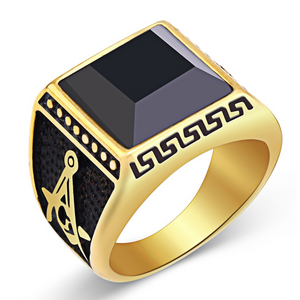 Valentine's day Gift Gold Plating 316L Stainless Steel Casting Ring Jewelry Black Stone Masonic rings