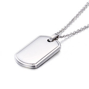 Cheap Wholesale men's Titanium square necklace 316L stainless steel dog tags silver blanks stamping pendant jewelry