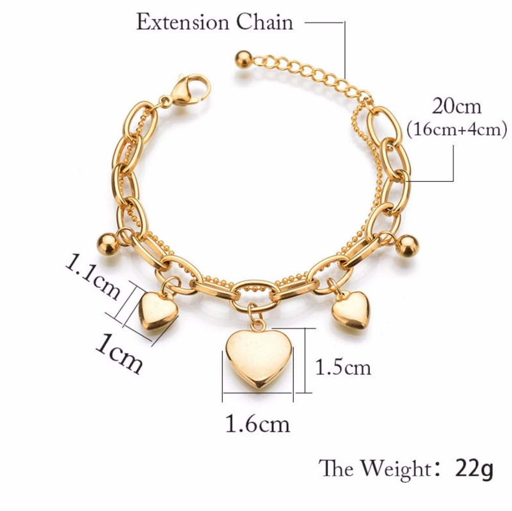 gold plating manufacturer wholesale custom fashion ladies jewellery 316L stainless steel heart bracelet jewelry SLB039