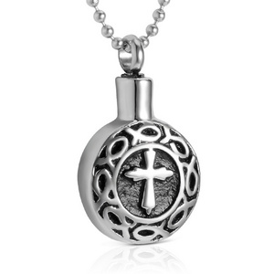 China Wholesale Jewelry Antique Silver Stainless Steel Pets Cremation Urn Pendant For cross Necklace GHP139