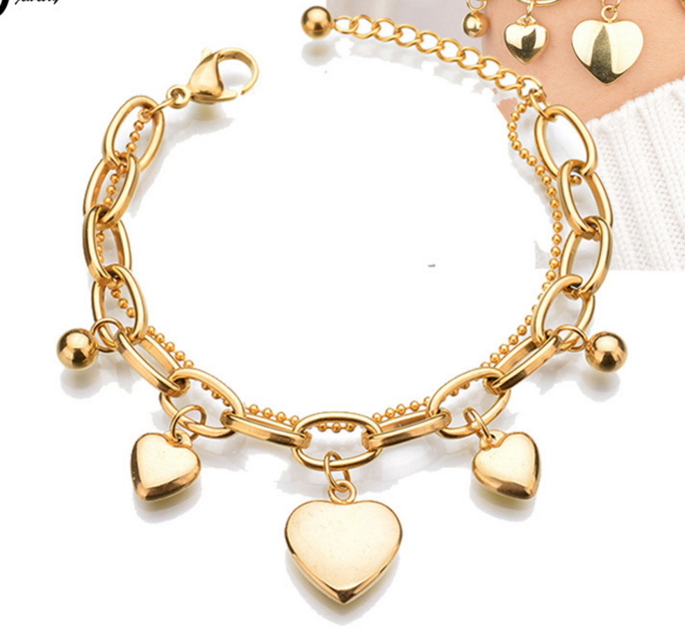 gold plating manufacturer wholesale custom fashion ladies jewellery 316L stainless steel heart bracelet jewelry SLB039