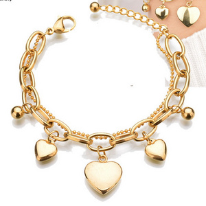 gold plating manufacturer wholesale custom fashion ladies jewellery 316L stainless steel heart bracelet jewelry SLB039