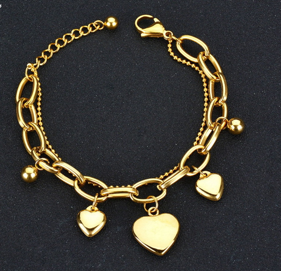 gold plating manufacturer wholesale custom fashion ladies jewellery 316L stainless steel heart bracelet jewelry SLB039