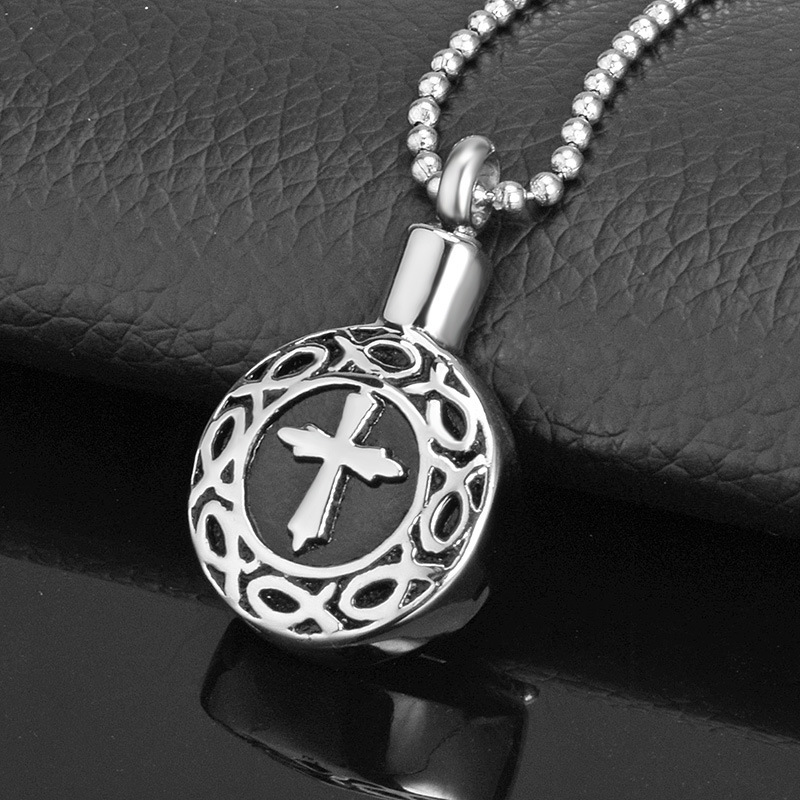 China Wholesale Jewelry Antique Silver Stainless Steel Pets Cremation Urn Pendant For cross Necklace GHP139