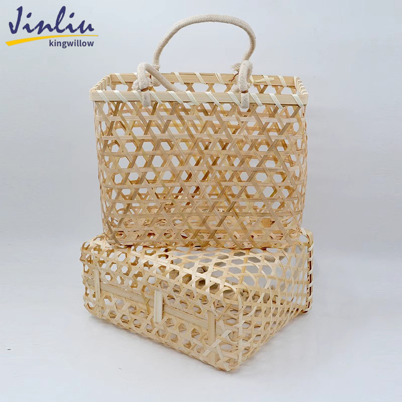 Jiuliu Hot Selling Cheap Price Handmade Bamboo Easter Bunny Gifts Picnic Handbag Basket With Handles