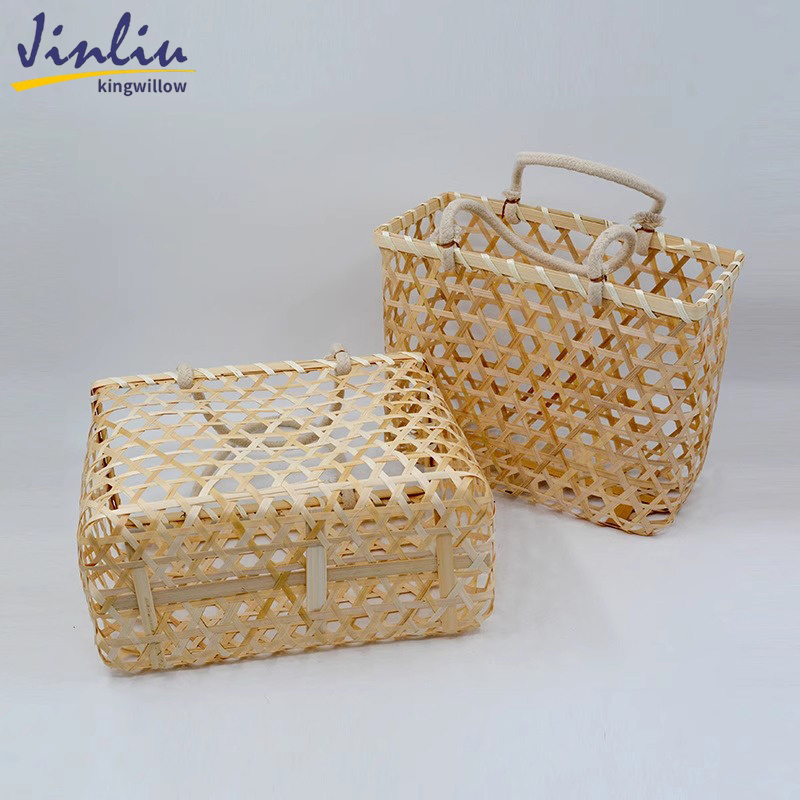 Jiuliu Hot Selling Cheap Price Handmade Bamboo Easter Bunny Gifts Picnic Handbag Basket With Handles