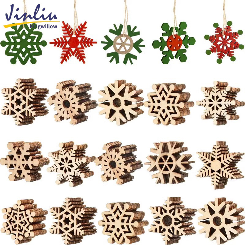 Hot Selling 10 pcs Wooden Snowflakes Ornaments Christmas Tree Hanging Decorations Rustic Ornament Wood Crafts