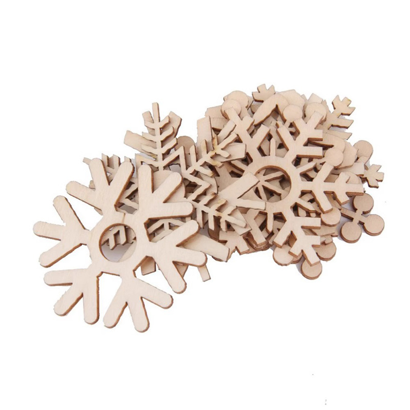 Hot Selling 10 pcs Wooden Snowflakes Ornaments Christmas Tree Hanging Decorations Rustic Ornament Wood Crafts