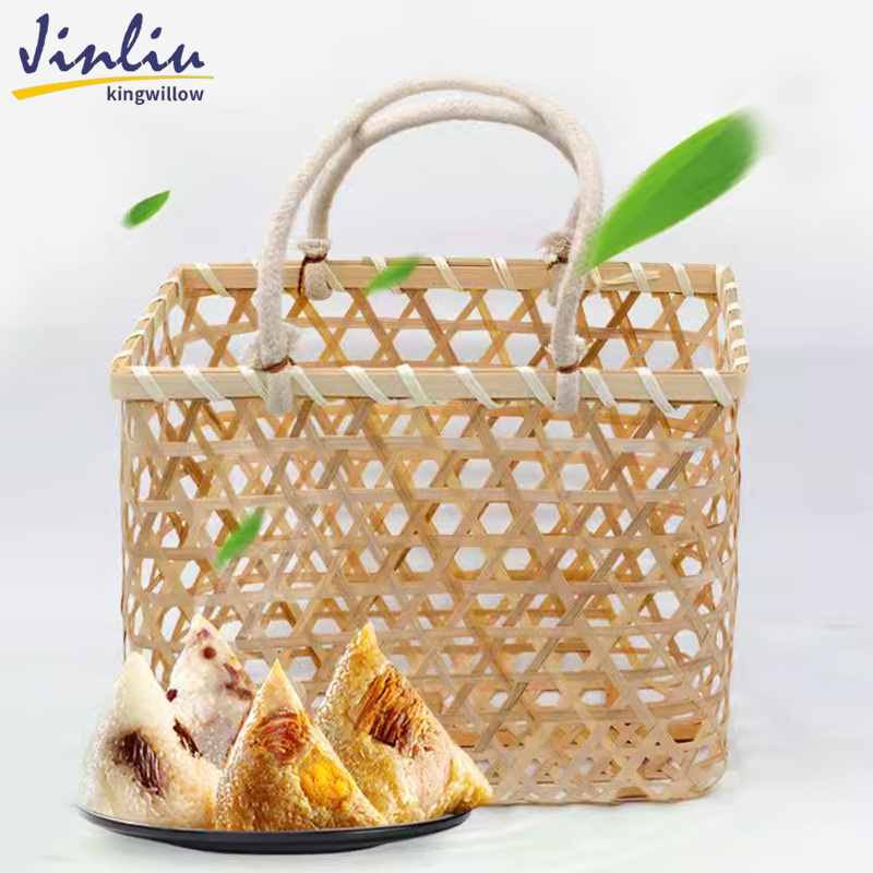 Jiuliu Hot Selling Cheap Price Handmade Bamboo Easter Bunny Gifts Picnic Handbag Basket With Handles