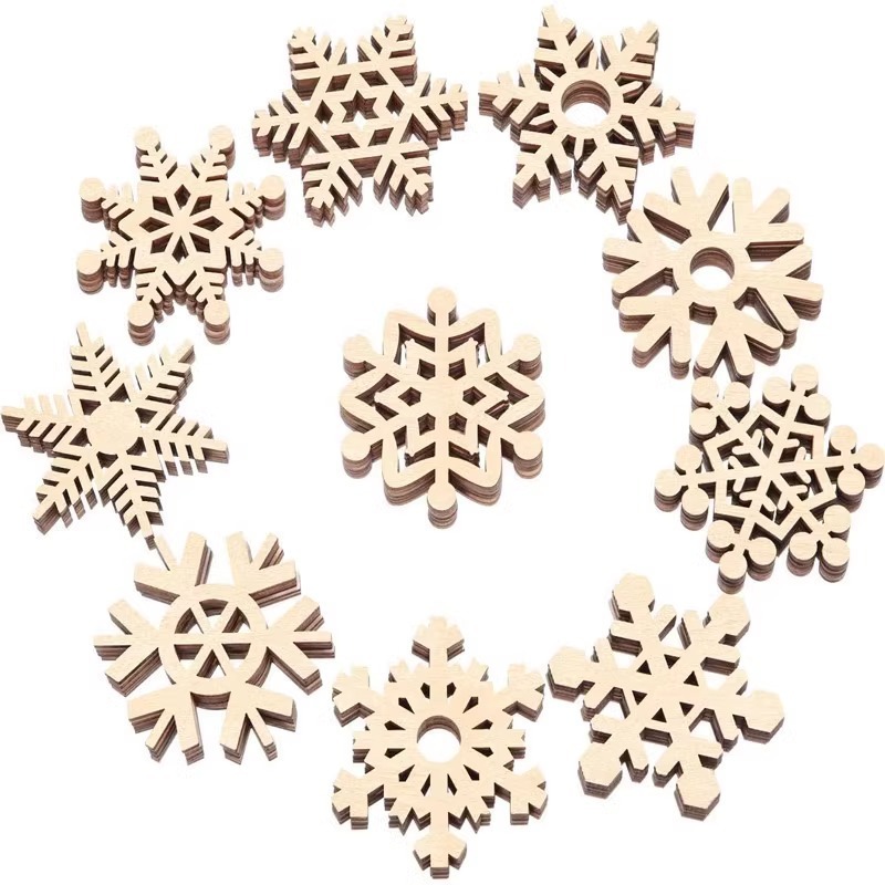 Hot Selling 10 pcs Wooden Snowflakes Ornaments Christmas Tree Hanging Decorations Rustic Ornament Wood Crafts