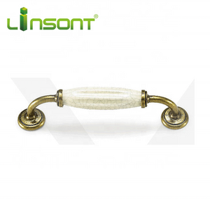 Linsont hardware materials furniture cupboard brushed brass ceramic door handle