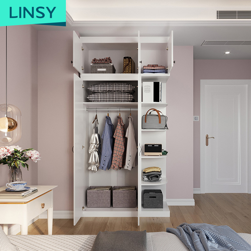 Linsy French Style Simple Cheap Mini Single Industrial Plywood Small Size Mdf Bedroom Wardrobe Designs JO1D