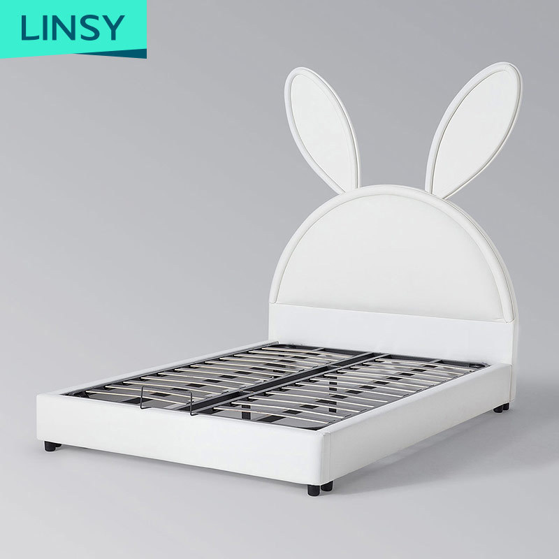 Linsy Pink Chidren Beds Single Wooden Fancy Modern Kids Leather Bed For Girls Princess LS225