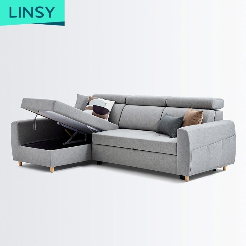 Linsy In Stock Luxury Mechanism Parts Hello Kitty Futon Convertible Couch L Shape Sofa Cum Bed LS182SF2