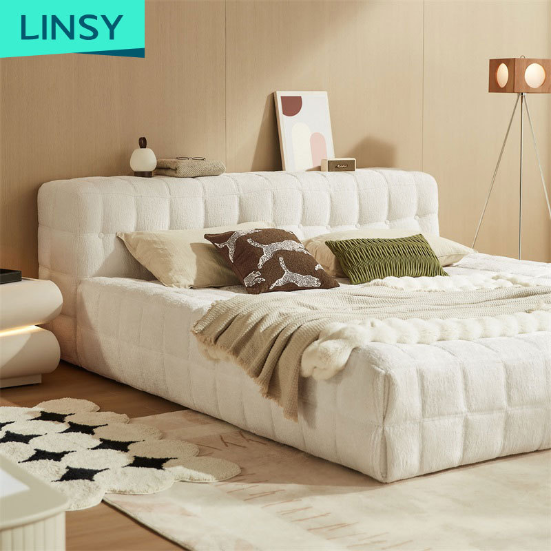 New design small teddy velvet platform wooden queen size minimalist style modern bed