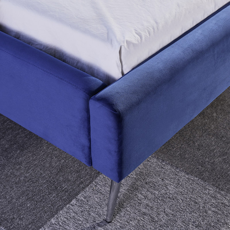 Linsy Wholesale Cama Nordic Modern Double King Size Blue Velvet Button Tufed Bed K318