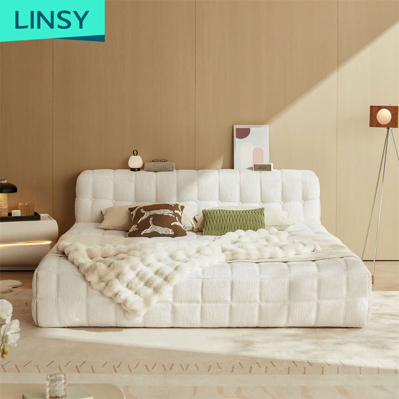 New design small teddy velvet platform wooden queen size minimalist style modern bed