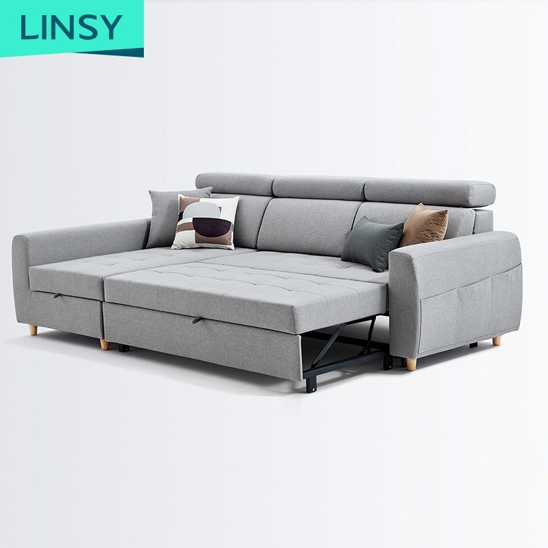 Linsy In Stock Luxury Mechanism Parts Hello Kitty Futon Convertible Couch L Shape Sofa Cum Bed LS182SF2