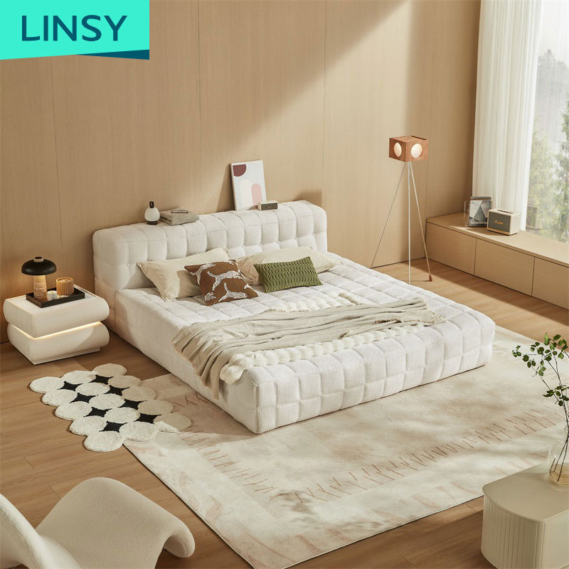 New design small teddy velvet platform wooden queen size minimalist style modern bed