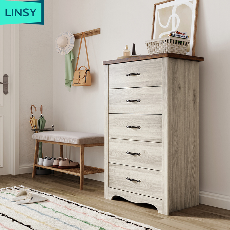 Linsy Factory Direct Price 5 Drawer Living Room Cabinet Wooden Drawer Storage Bucket Cabinet