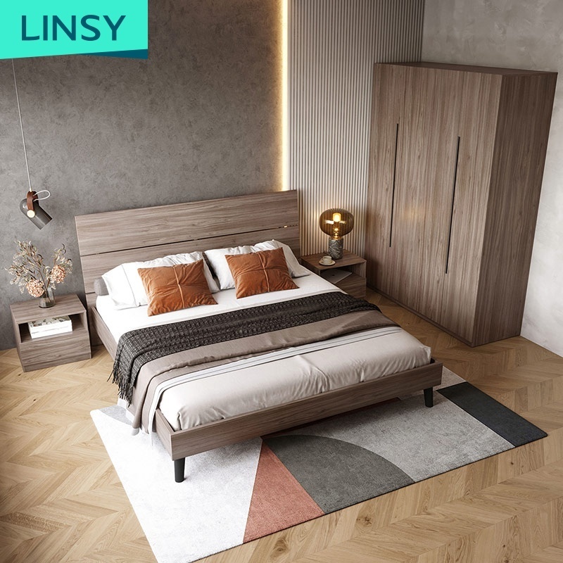 Linsy Simple Design Wooden Double Bed Slats King Size Bed Solid Wood Style Bed Luxury Cama De Casal DV1A