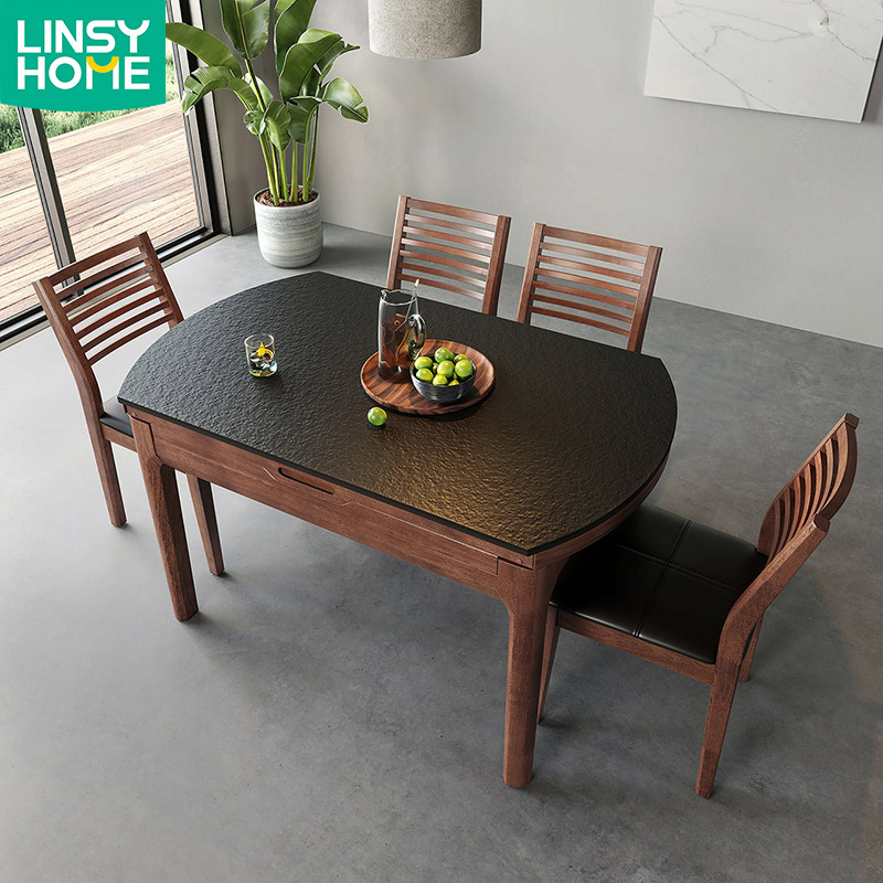 Nordic fire stone home restaurant rice table extendable solid wood dining table and chair combination