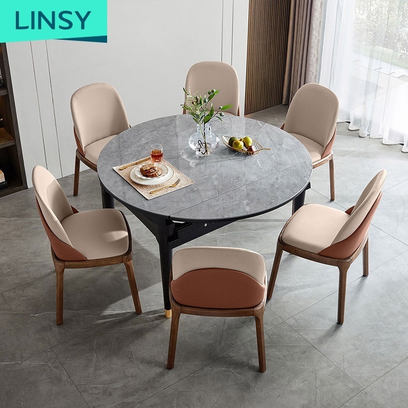 Linsy Popular Design Black Set 8 6 Seater Elegant Marble Dining Table LS058R6