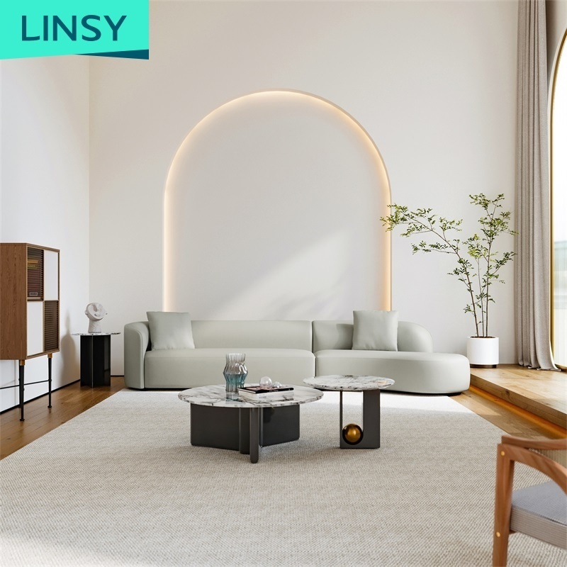 Linsy High Quality Luxury Italian Modern Fabric Sofa Set Half Moon Designs Couch Furniture Living Room Sofas Tbs019