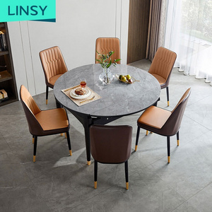 Linsy Popular Design Black Set 8 6 Seater Elegant Marble Dining Table LS058R6